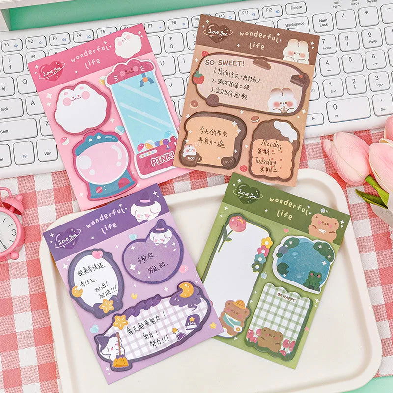1 Piece Lytwtw's Cartoon Adhesive Cute Kawaii Animals Notes Notepad Memo Pad Office School Supplies Stationery Sticker - Slobuy