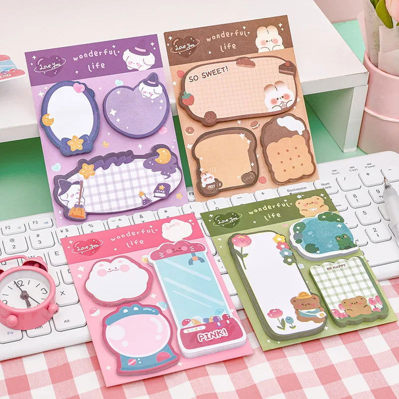 1 Piece Lytwtw's Cartoon Adhesive Cute Kawaii Animals Notes Notepad Memo Pad Office School Supplies Stationery Sticker - Slobuy