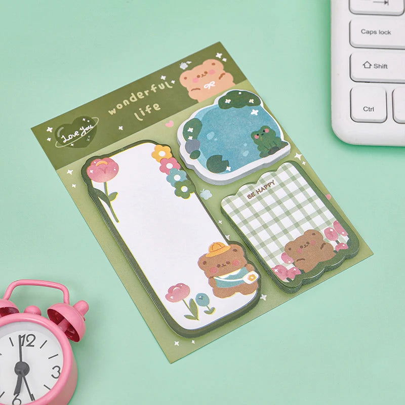 1 Piece Lytwtw's Cartoon Adhesive Cute Kawaii Animals Notes Notepad Memo Pad Office School Supplies Stationery Sticker - Slobuy