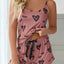 1 Set Soft Heart Print Pajama Set, Casual Sleeveless Crew Neck Cami Top & Bow Loose Shorts, Women's Loungewear & Sleepwear - Slobuy
