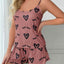 1 Set Soft Heart Print Pajama Set, Casual Sleeveless Crew Neck Cami Top & Bow Loose Shorts, Women's Loungewear & Sleepwear - Slobuy