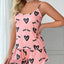 1 Set Soft Heart Print Pajama Set, Casual Sleeveless Crew Neck Cami Top & Bow Loose Shorts, Women's Loungewear & Sleepwear - Slobuy