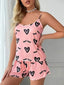 1 Set Soft Heart Print Pajama Set, Casual Sleeveless Crew Neck Cami Top & Bow Loose Shorts, Women's Loungewear & Sleepwear - Slobuy