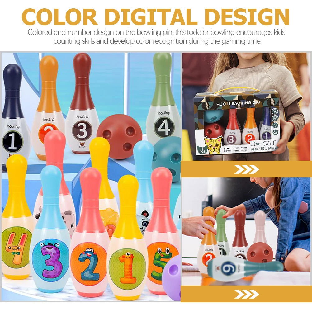 1 Set Toddler Bowling Toys Kids Colored Bowling Pin Bowling Balls Indoor Games Toys Supplies - Slobuy