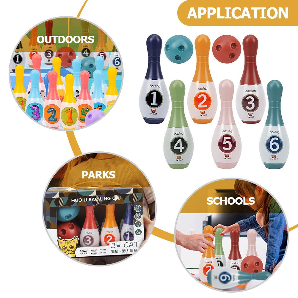 1 Set Toddler Bowling Toys Kids Colored Bowling Pin Bowling Balls Indoor Games Toys Supplies - Slobuy