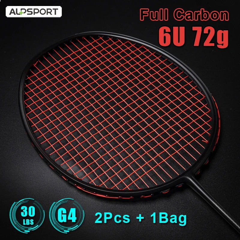 Alpsport XHP 2 pcs/1 batch 6U 72g Ultralight G4 T800 Original full carbon fiber 22-30lbs professional badminton racket - Slobuy