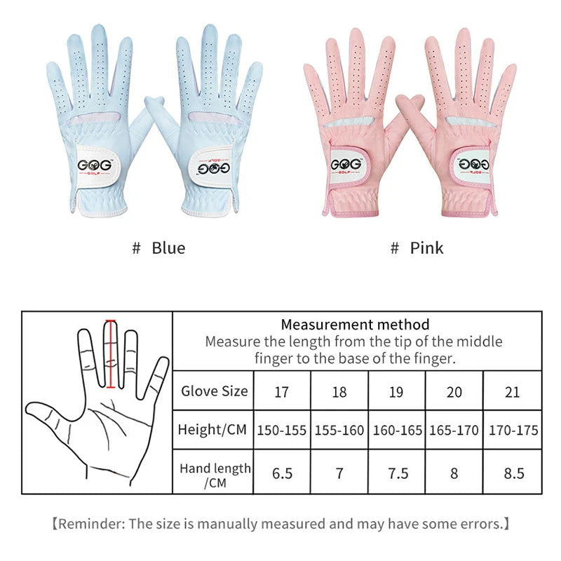 1pair GOG GOLF GLOVES BLUE Professional Breathable Sky Blue soft Fabric For women left and right hand free shipping - Slobuy