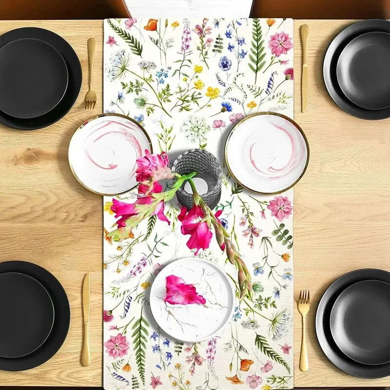 1pc Bloom Flowers Tulip Summer Table Runner13"x72"SeasonaWedding Holiday Kitchen Dining Table Decoration, Home Party IndoorDecor - Slobuy