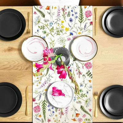 1pc Bloom Flowers Tulip Summer Table Runner13"x72"SeasonaWedding Holiday Kitchen Dining Table Decoration, Home Party IndoorDecor - Slobuy