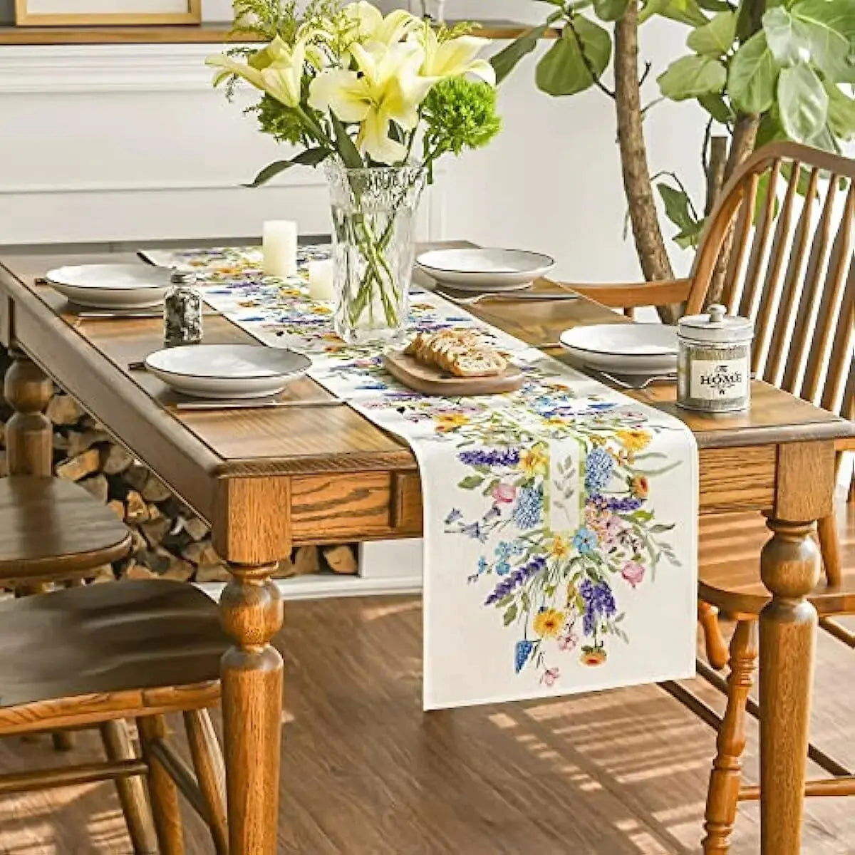 1pc Bloom Flowers Tulip Summer Table Runner13"x72"SeasonaWedding Holiday Kitchen Dining Table Decoration, Home Party IndoorDecor - Slobuy