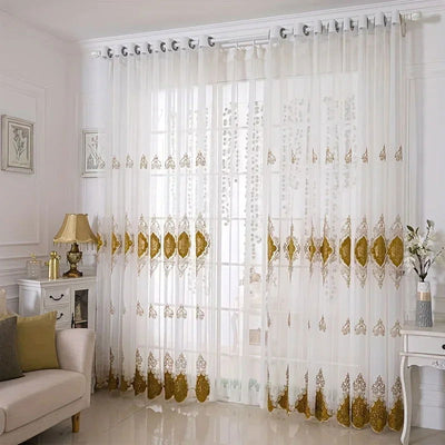 1pc Boho Embroidered Gauze Curtain - Sun Protection and Breathable Living Room and Bedroom Decor - Slobuy