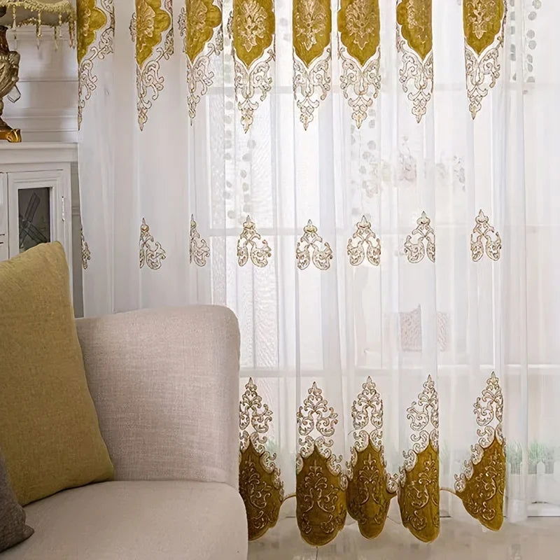 1pc Boho Embroidered Gauze Curtain - Sun Protection and Breathable Living Room and Bedroom Decor - Slobuy
