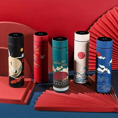 1pc Chinese Style Thermal Water Bottle, Retro Smart Temperature Display Insulated Cup, Stainless Steel Water Cup - Slobuy