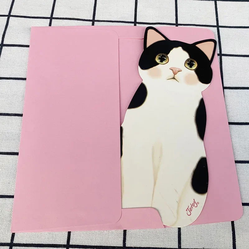 1pc Cute 3D Cat Greeting Cards Christmas Greeting Blessing Cards with Envelopes Wedding Invitations открытка на свадьбу - Slobuy