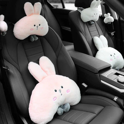 1pc Cute Car Neck Pillow Lovely White Rabbit Cartoon Animal Headrest Travel Rest  Car Interior Accessories Creative Gift - Slobuy
