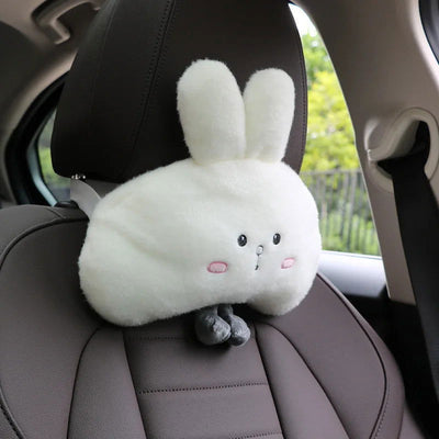 1pc Cute Car Neck Pillow Lovely White Rabbit Cartoon Animal Headrest Travel Rest  Car Interior Accessories Creative Gift - Slobuy