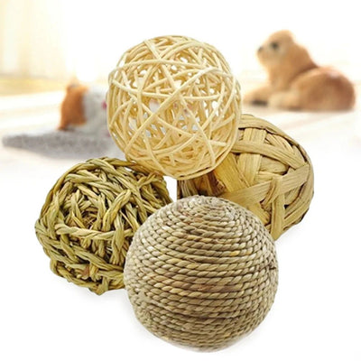 1pc Hamster Fun Pet Toy Ball Natural Guinea Pig Durable Woven Grass Rabbit Rolling For Small Animal Cage Accessories Chew Play - Slobuy