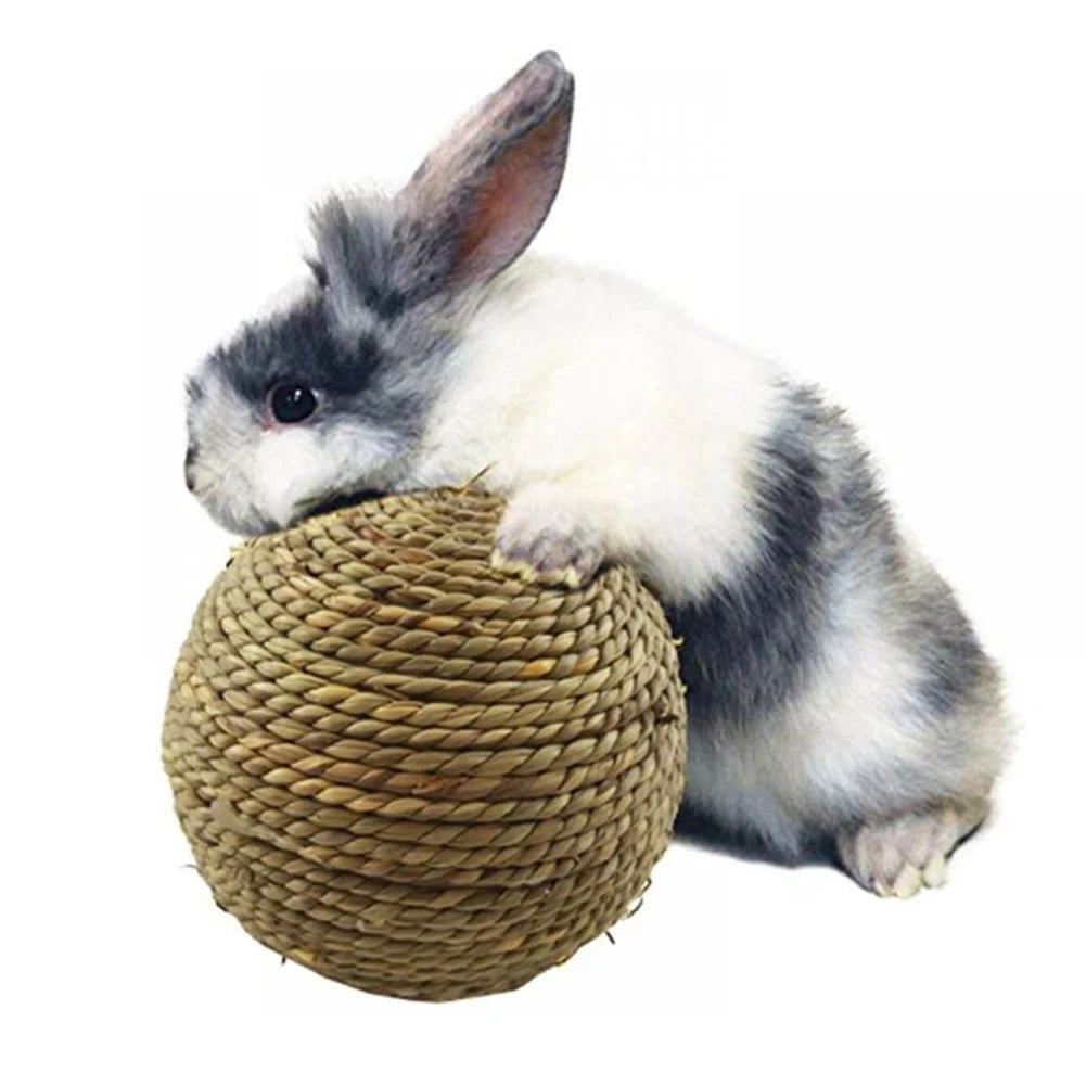 1pc Hamster Fun Pet Toy Ball Natural Guinea Pig Durable Woven Grass Rabbit Rolling For Small Animal Cage Accessories Chew Play - Slobuy