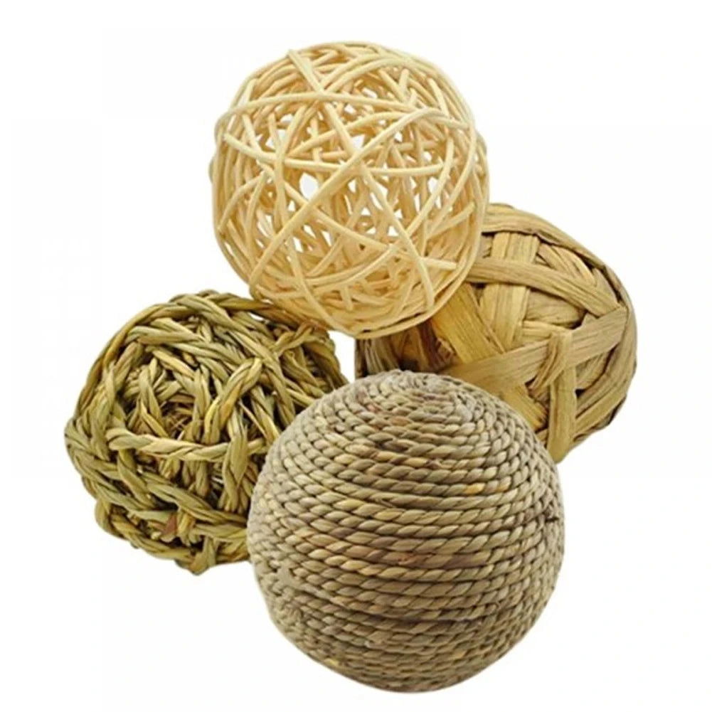 1pc Hamster Fun Pet Toy Ball Natural Guinea Pig Durable Woven Grass Rabbit Rolling For Small Animal Cage Accessories Chew Play - Slobuy