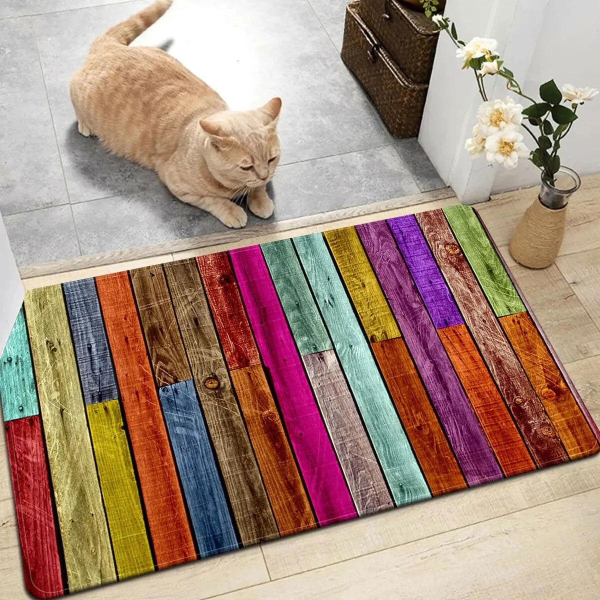 1pc Home Bedroom Woold Board Pattern Kitchen Non-slip Floor Mat Absorbent Anti-fouling Home Bathroom Floor Rug - Slobuy