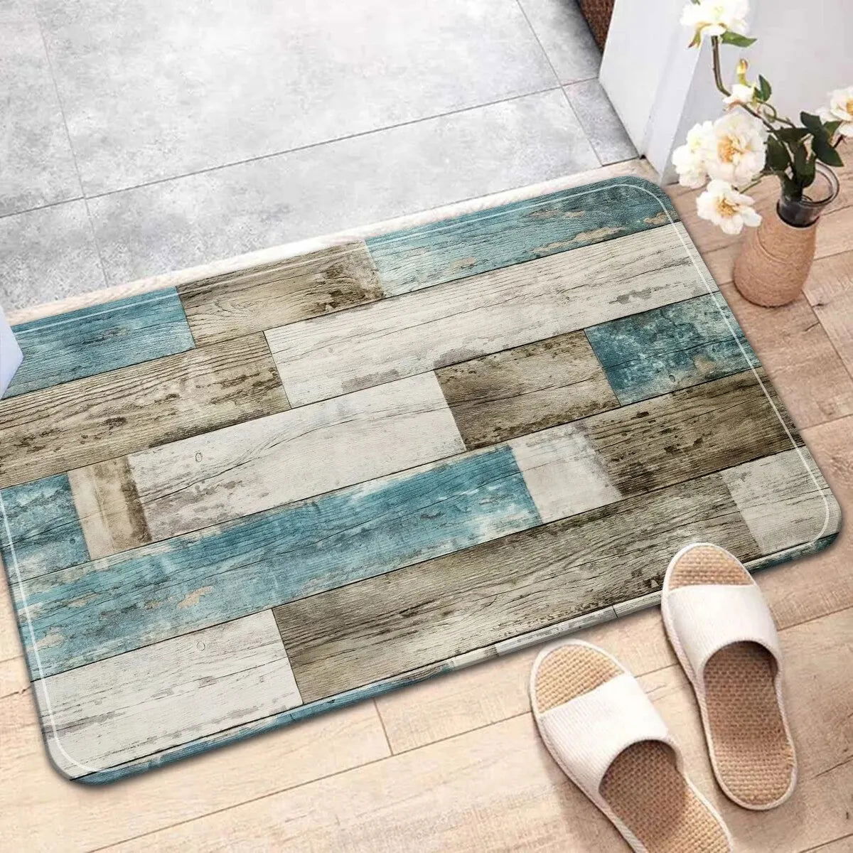 1pc Home Bedroom Woold Board Pattern Kitchen Non-slip Floor Mat Absorbent Anti-fouling Home Bathroom Floor Rug - Slobuy