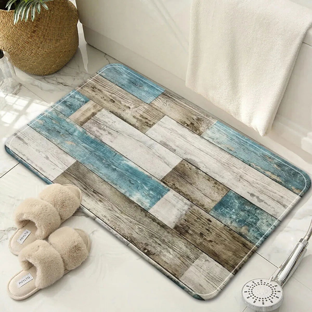 1pc Home Bedroom Woold Board Pattern Kitchen Non-slip Floor Mat Absorbent Anti-fouling Home Bathroom Floor Rug - Slobuy