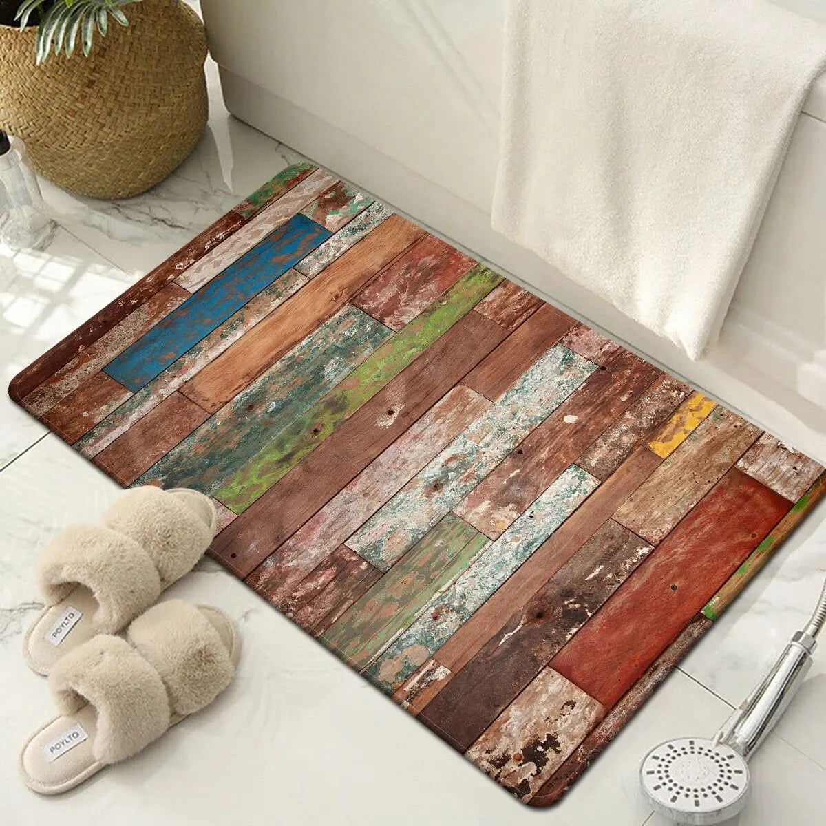 1pc Home Bedroom Woold Board Pattern Kitchen Non-slip Floor Mat Absorbent Anti-fouling Home Bathroom Floor Rug - Slobuy