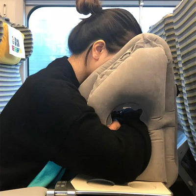 1pc Inflatable Air Cushion Travel Pillow Headrest Chin Support Cushions for Airplane Plane Office Rest Neck Nap Pillows - Slobuy