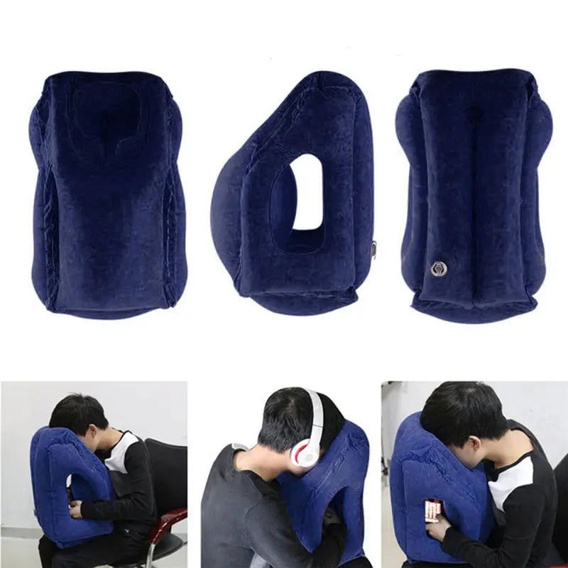 1pc Inflatable Air Cushion Travel Pillow Headrest Chin Support Cushions for Airplane Plane Office Rest Neck Nap Pillows - Slobuy