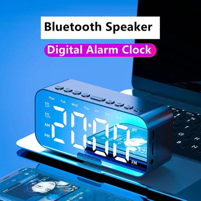 1pc LED Digital Alarm Clock with Bluetooth ,Speaker Mirror Bedroom Office Decor Table Screen Temperature FM Radio - Slobuy