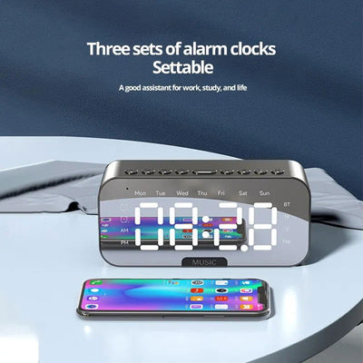 1pc LED Digital Alarm Clock with Bluetooth ,Speaker Mirror Bedroom Office Decor Table Screen Temperature FM Radio - Slobuy