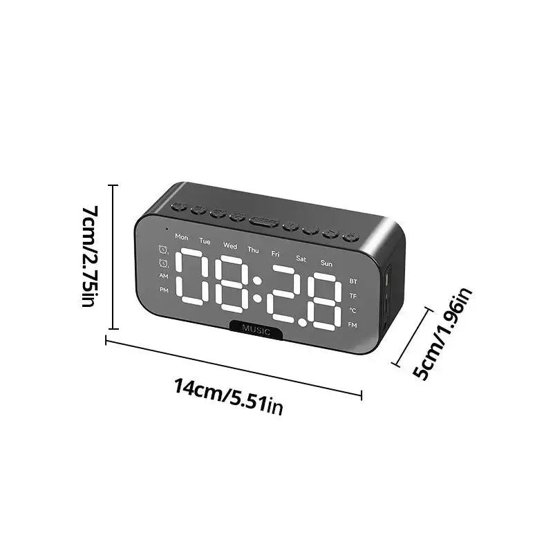 1pc LED Digital Alarm Clock with Bluetooth ,Speaker Mirror Bedroom Office Decor Table Screen Temperature FM Radio - Slobuy