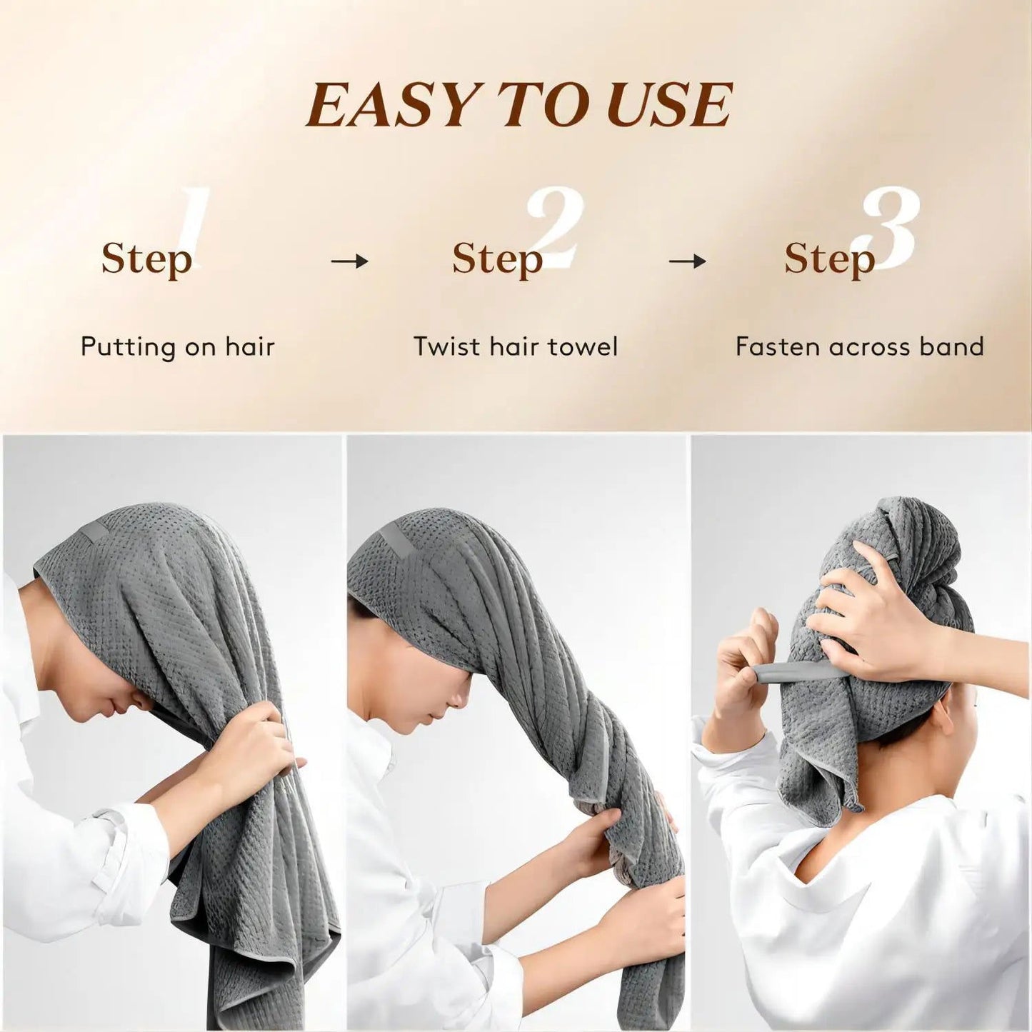 1pc Large Absorbent Hair Towel, Microfiber Soft Drying Towel With Stretch For Wet Curly Hair, Long Hair, Anti-Frizz Drying Quick - Slobuy