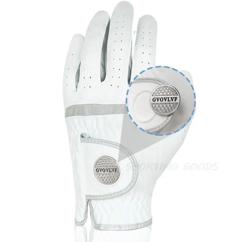 1pc Men Golf Glove Micro Soft Fabric Breathable Comfortable Fitting With Magnetic Marker Replaceable For Golfers White - Slobuy