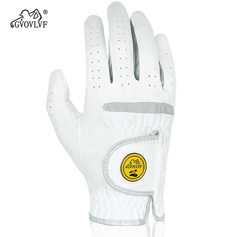 1pc Men Golf Glove Micro Soft Fabric Breathable Comfortable Fitting With Magnetic Marker Replaceable For Golfers White - Slobuy
