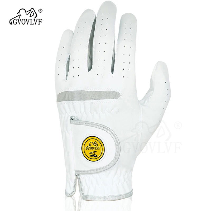 1pc Men Golf Glove Micro Soft Fabric Breathable Comfortable Fitting With Magnetic Marker Replaceable For Golfers White - Slobuy
