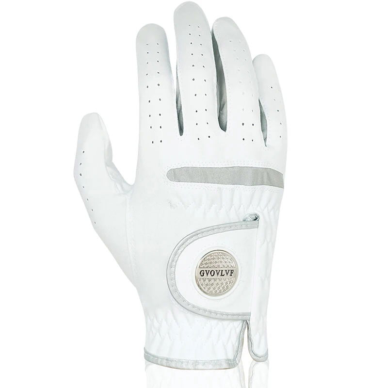 1pc Men Golf Glove Micro Soft Fabric Breathable Comfortable Fitting With Magnetic Marker Replaceable For Golfers White - Slobuy