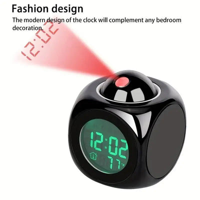 1pc Multifunction Projection Chime Clock LED Light Alarm Clock Voice Prompt Temperature Chime Clock Projection Clock - Slobuy