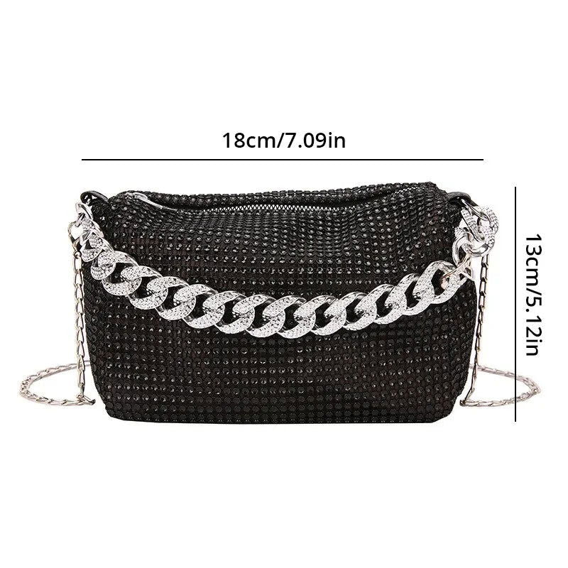 1pc New Portable Fashion Women's Crossbody Bag With Bright Diamonds And Metal Chains PU Material For Dinner Parties Everyday - Slobuy