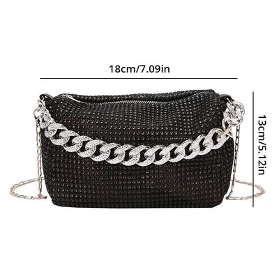 1pc New Portable Fashion Women's Crossbody Bag With Bright Diamonds And Metal Chains PU Material For Dinner Parties Everyday - Slobuy