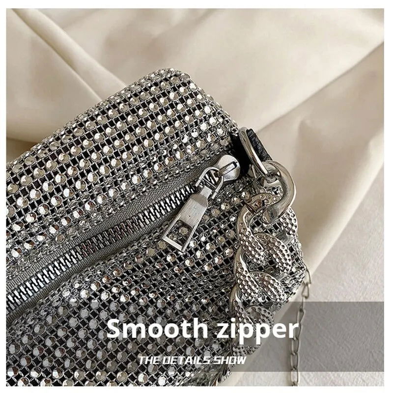 1pc New Portable Fashion Women's Crossbody Bag With Bright Diamonds And Metal Chains PU Material For Dinner Parties Everyday - Slobuy