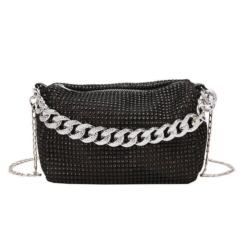 1pc New Portable Fashion Women's Crossbody Bag With Bright Diamonds And Metal Chains PU Material For Dinner Parties Everyday - Slobuy