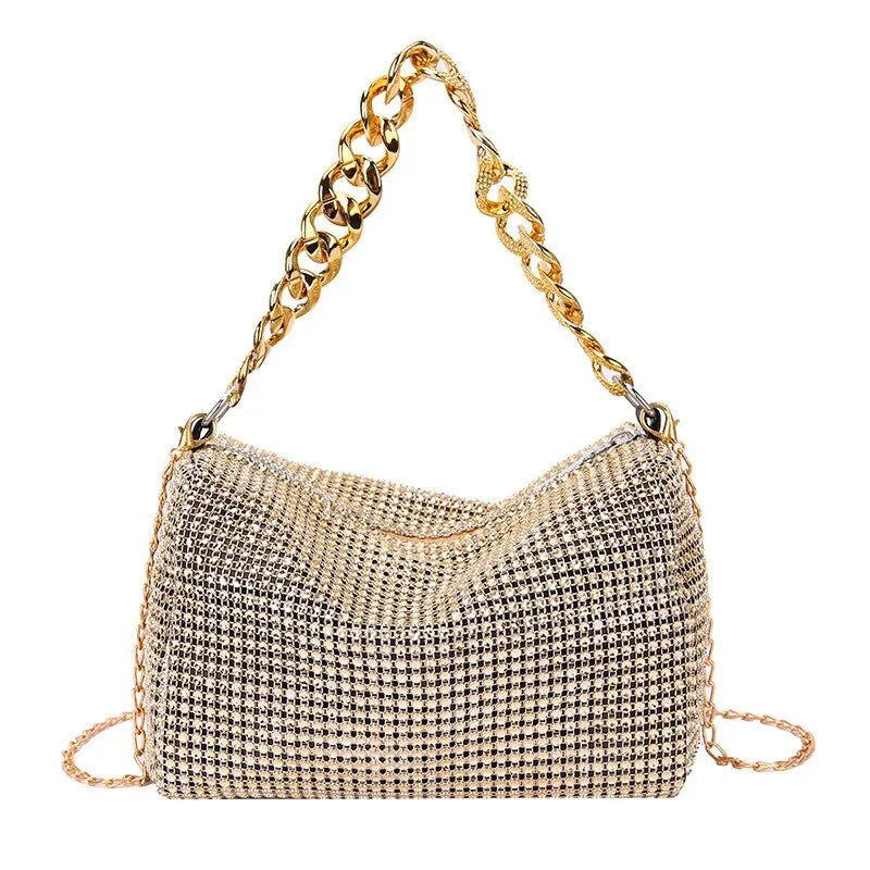1pc New Portable Fashion Women's Crossbody Bag With Bright Diamonds And Metal Chains PU Material For Dinner Parties Everyday - Slobuy