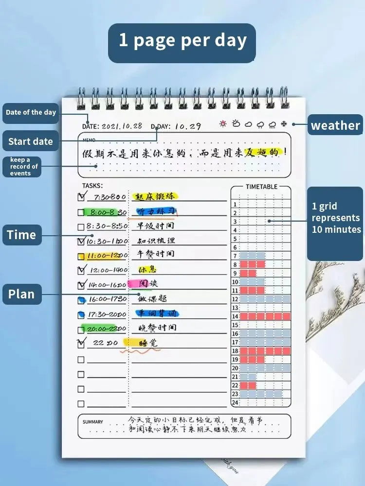 1pc Planner Agenda Spiral A5 Notebook Schedules Daily Plan To Do List Notepad 160 Pages Thick Office School Supplies Stationery - Slobuy