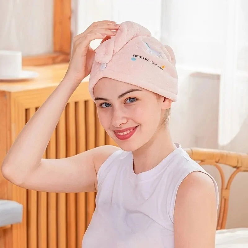 1pc Quickly Dry Hair Hat Super Absorbent Soft Bathroom Women Head Towels Girls Cute Hair Towel Hair Dry Wrap Bonnets - Slobuy