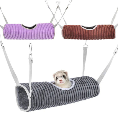 1pc Random Color Winter Warm Thick Plush Tunnel Hammock for Small Pet Hamsters, Ferrets, Squirrels, Sugar Gliders, Chinchillas - Slobuy