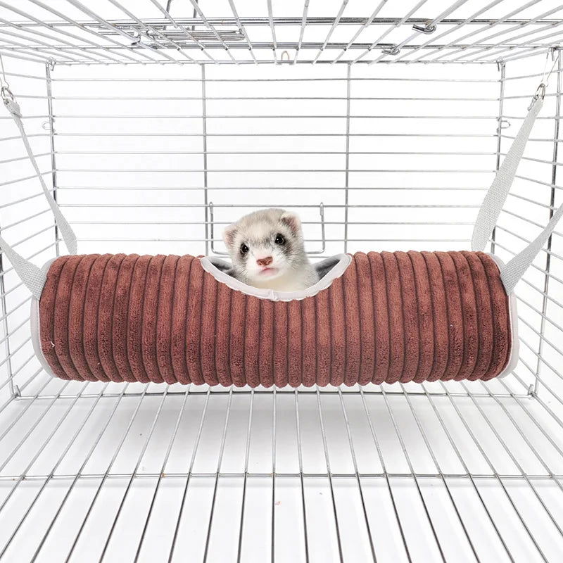 1pc Random Color Winter Warm Thick Plush Tunnel Hammock for Small Pet Hamsters, Ferrets, Squirrels, Sugar Gliders, Chinchillas - Slobuy
