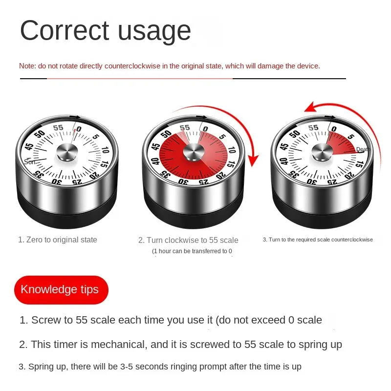 1pc Visual Timer Mechanical Countdown Timers Kitchen Classroom Baking Clock For Teaching Meeting Cookin Working - Slobuy