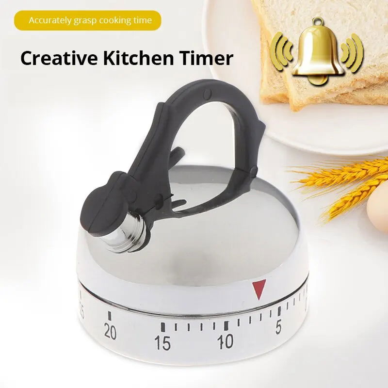1pc White Kitchen Timer Alarm Mechanical Kettle Shaped Timer Clock Counting 60 Minutes Cuisine Kettle Styling Clockwork Timer - Slobuy