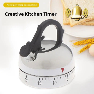 1pc White Kitchen Timer Alarm Mechanical Kettle Shaped Timer Clock Counting 60 Minutes Cuisine Kettle Styling Clockwork Timer - Slobuy